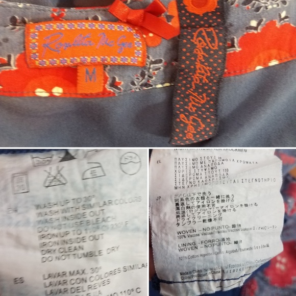 Rosalita McGee blue peasant blouse with red floral design - Picture 8 of 8